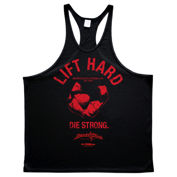Lift Hard Die Strong Bodybuilding Stringer Tank Top Black With Red Ink