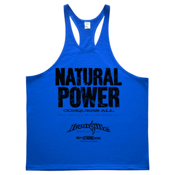 Natural Power Conquers All Powerlifting Stringer Tank Top Royal Blue