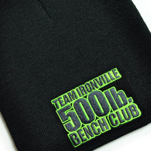 500 Pound Bench Press Club Beanie Skull Cap Black With Lime Green Charcoal