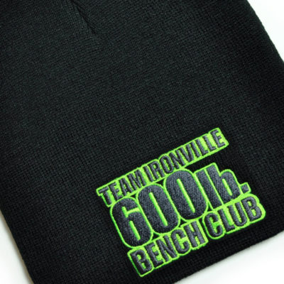 600 Pound Bench Press Club Beanie Skull Cap Black With Lime Green Charcoal