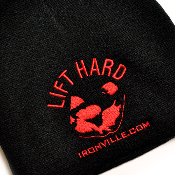 Lift Hard Die Strong Bodybuilding Beanie Skull Cap Black With Red