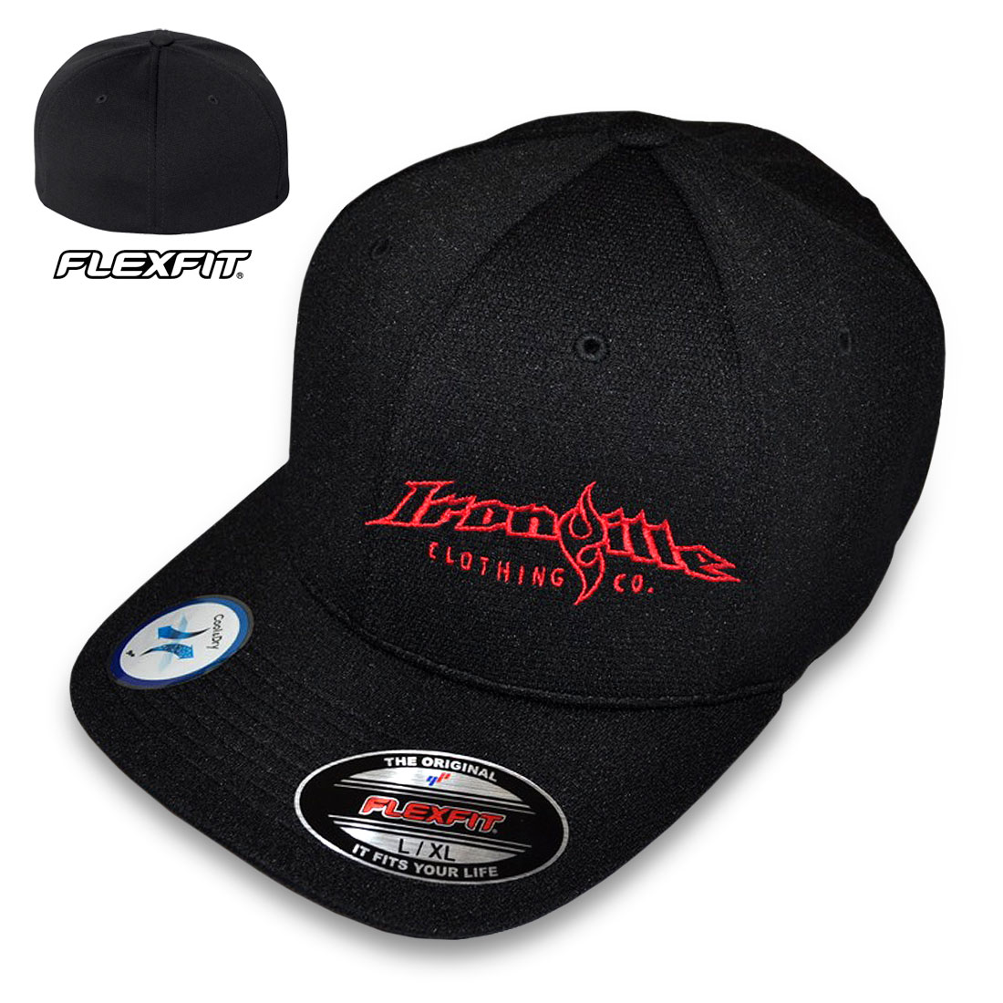 Ironville Flexfit Cool and Dry Strongman Hat Black with Horizontal Logo