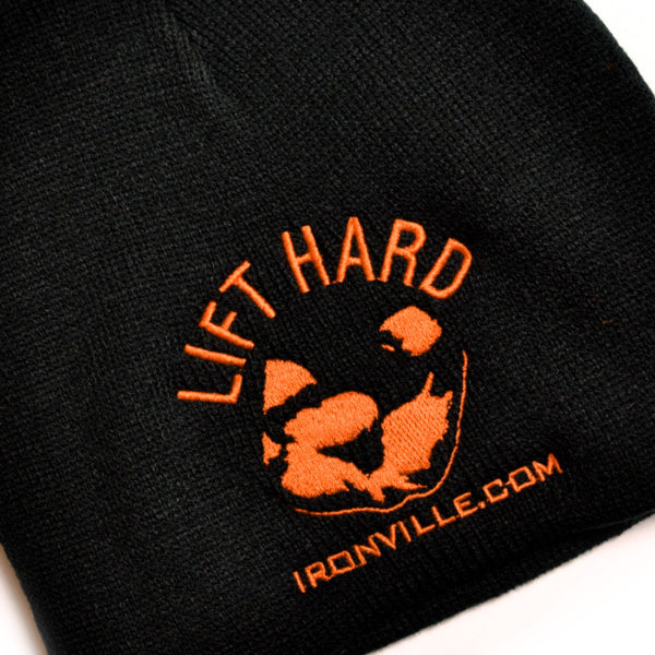 Lift Hard Die Strong Bodybuilding Beanie Skull Cap Black With Orange