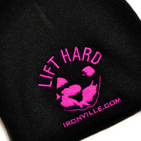 Lift Hard Die Strong Bodybuilding Beanie Skull Cap Black With Pink