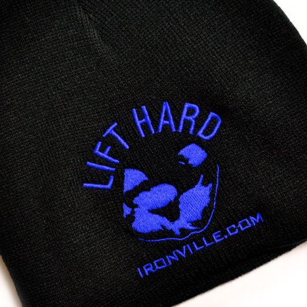 Lift Hard Die Strong Bodybuilding Beanie Skull Cap Black With Royal Blue