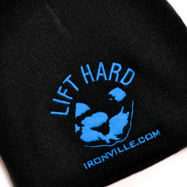 Lift Hard Die Strong Bodybuilding Beanie Skull Cap Black With Steel Blue