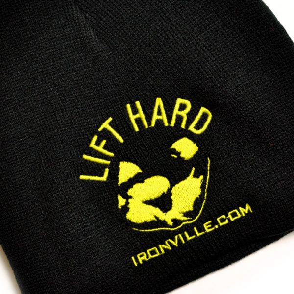 Lift Hard Die Strong Bodybuilding Beanie Skull Cap Black With Yellow