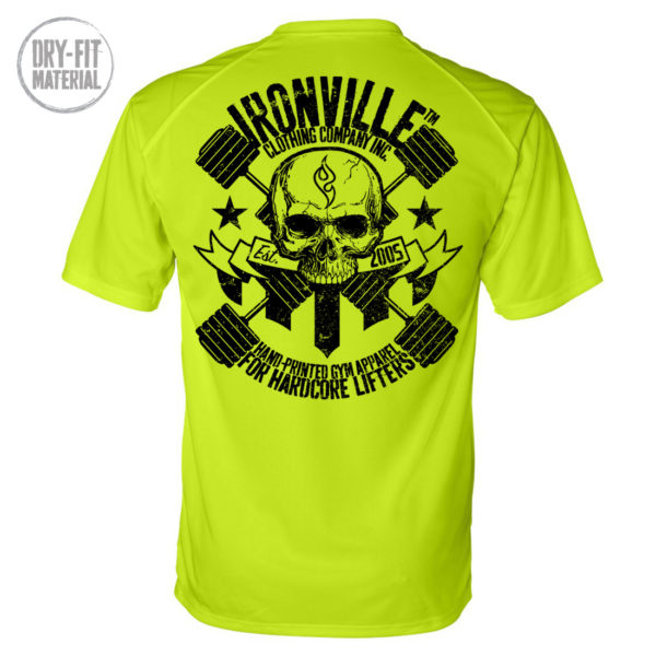Dumbbell Skull Dri Fit Bodybuilding T Shirt Neon Yellow