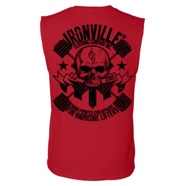 Dumbbell Skull Sleeveless Bodybuilding T Shirt Red