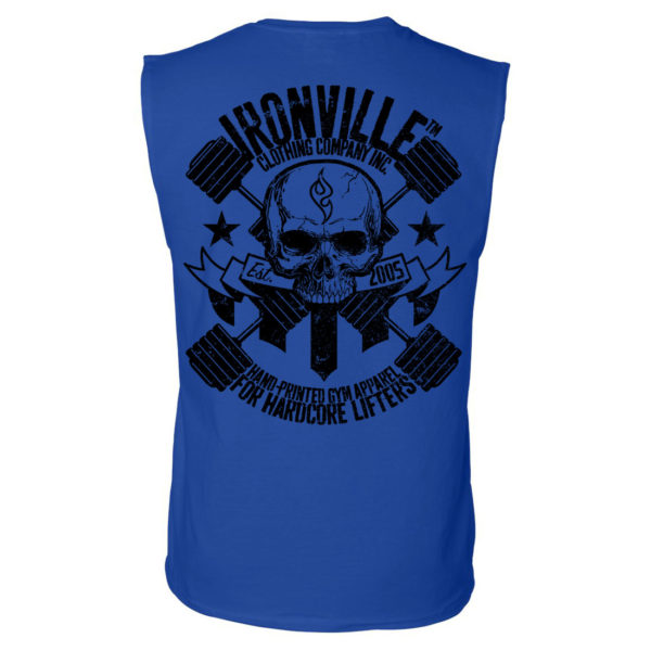 Dumbbell Skull Sleeveless Bodybuilding T Shirt Royal Blue