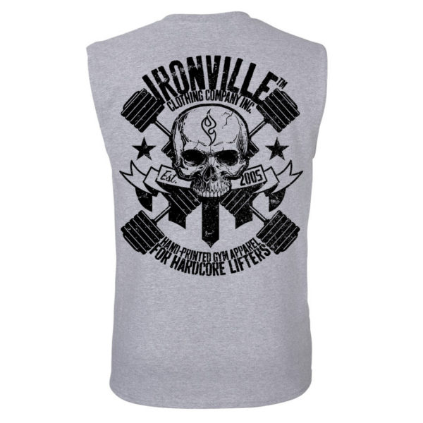 Dumbbell Skull Sleeveless Bodybuilding T Shirt Sport Gray
