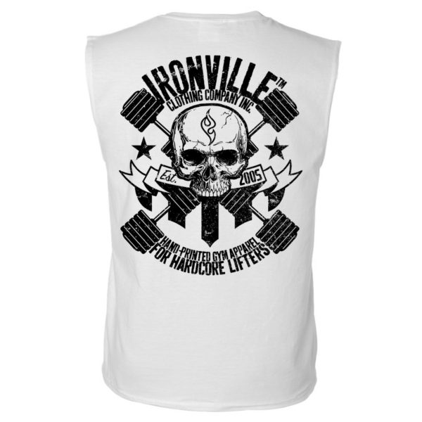 Dumbbell Skull Sleeveless Bodybuilding T Shirt White