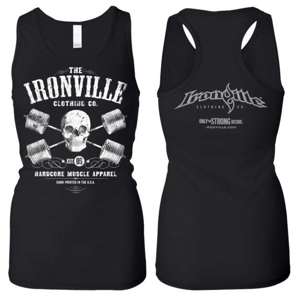 Heavy Iron Outlaw Skull Barbells Womens Powerlifting Tank Top Black