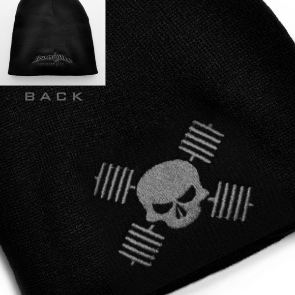 Skull And Barbells Beanie Bodybuilding Powerlifting Weightlifting Black With Silver