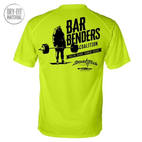 Bar Benders Coalition Pullin Deads Turnin Heads Powerlifting Dri Fit T Shirt Neon Yellow