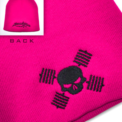 Skull Sock Barbells Strongman Beanie Hot Pink With Black