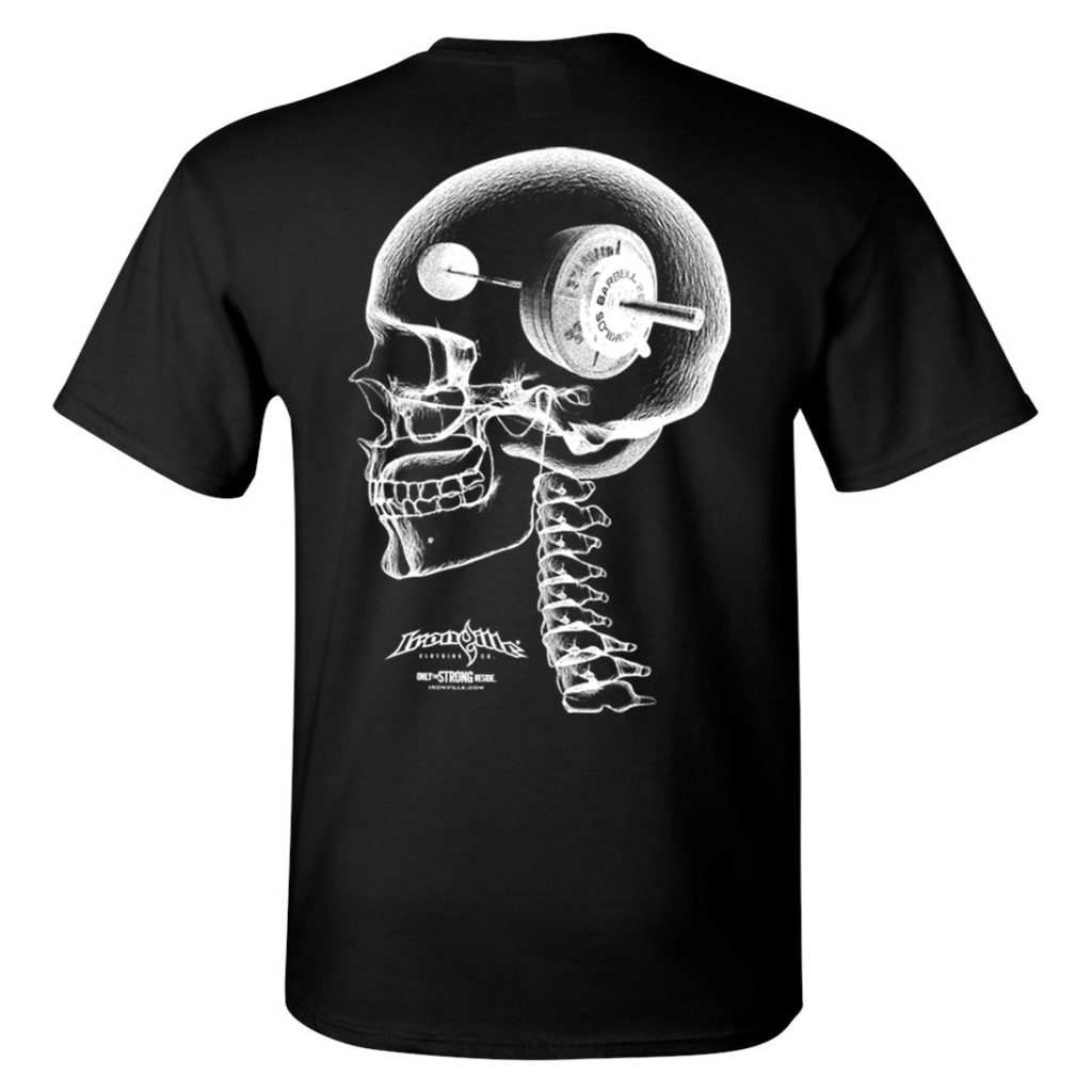 Think Heavy Barbell Weightlifting Skull T Shirt Black