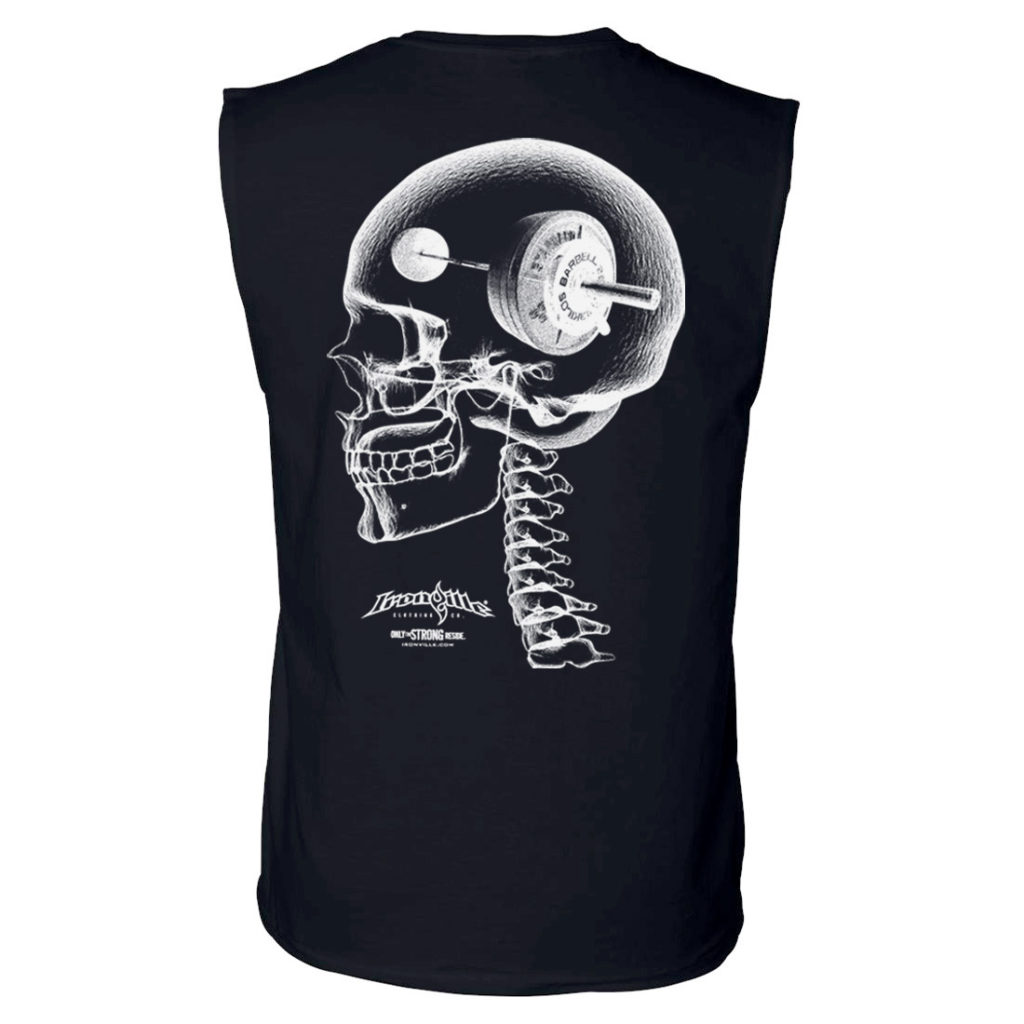 Think Heavy Barbell Weightlifting Sleeveless Skull T Shirt Black