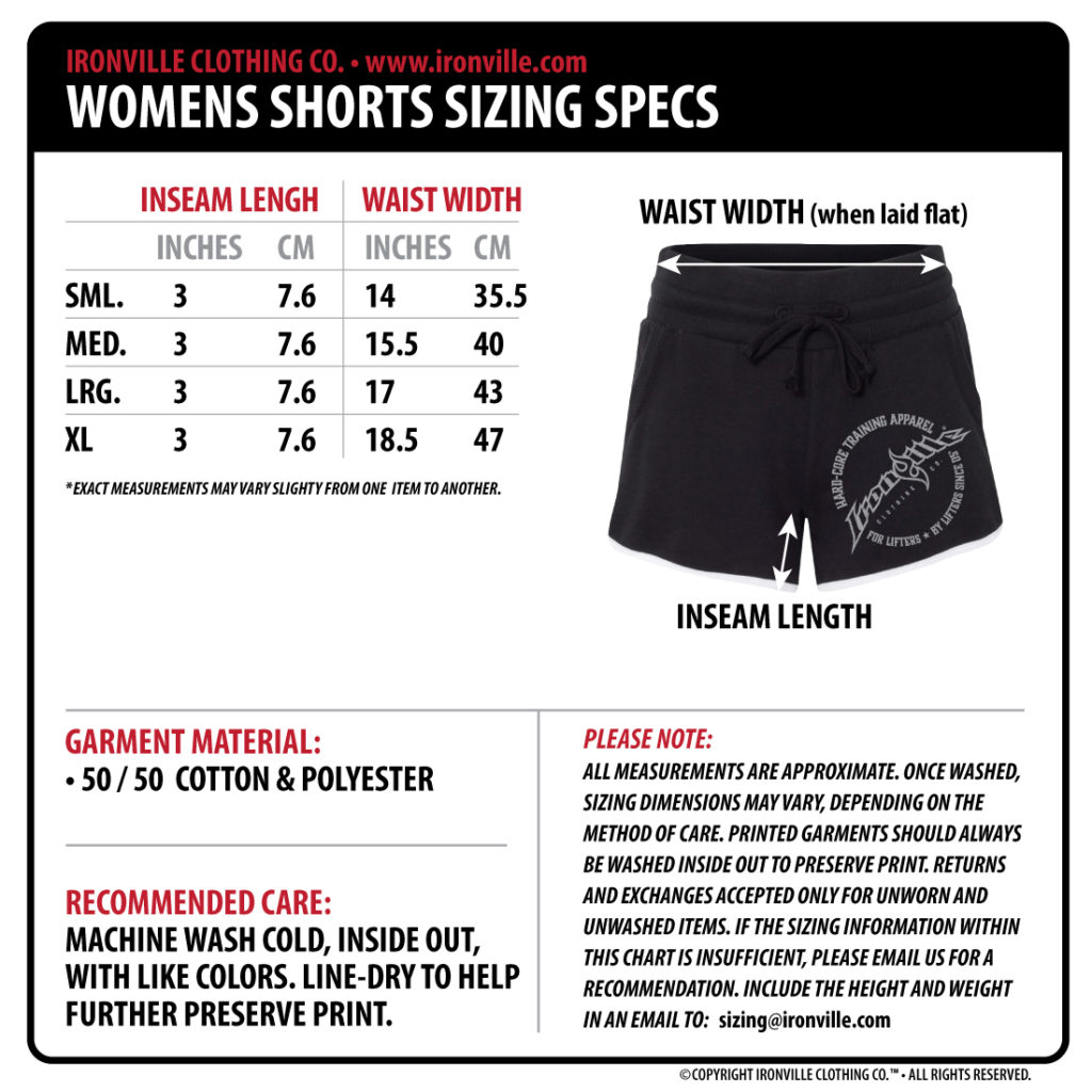 ironville-clothing-womens-gym-shorts-size-chart-2017 - Ironville