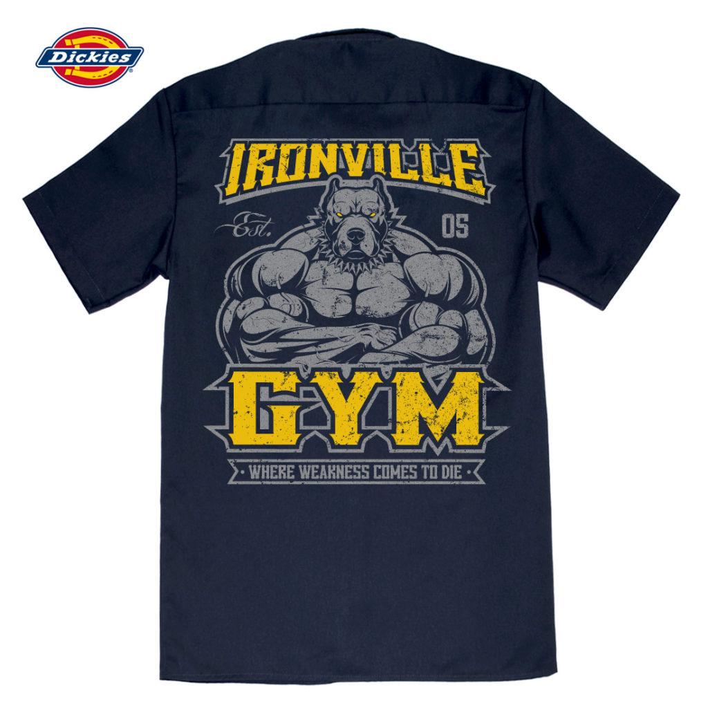 Ironville Pitbull Gym Where Weakness Comes To Die Bodybuilding Button Down Shop Shirt Navy Blue