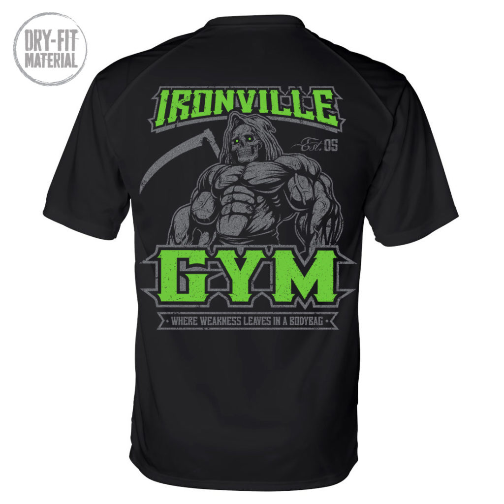 Ironville Gym Reaper Weakness Bodybag Weightlifting Dri Fit T Shirt Black