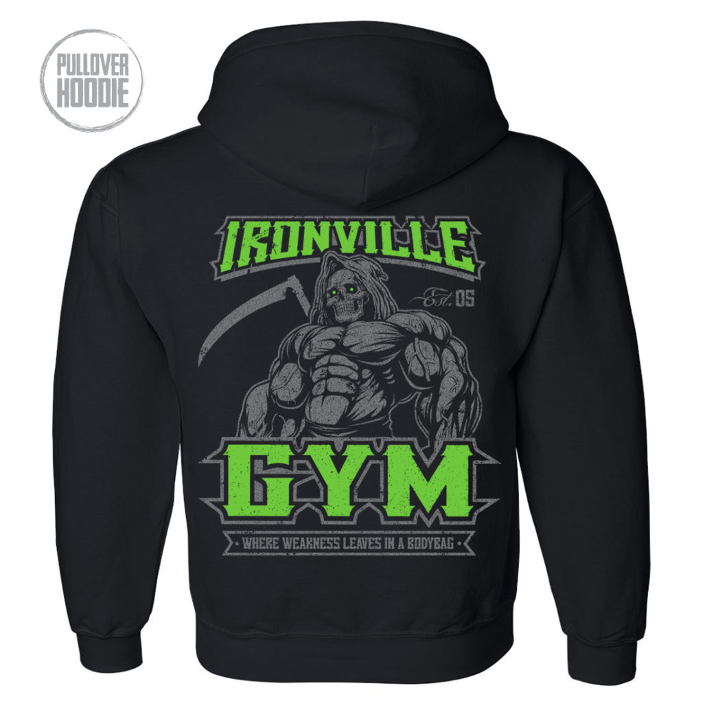 Ironville Gym Reaper Weakness Bodybag Weightlifting Hoodie Black