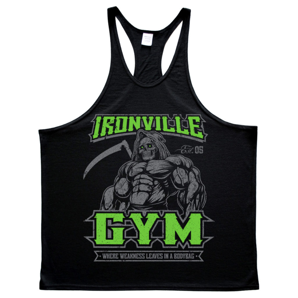 Ironville Gym Reaper Weakness Bodybag Weightlifting Stringer Tank Top Black