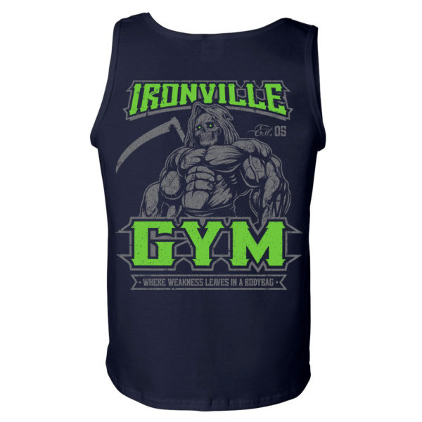 Ironville Gym Reaper Weakness Bodybag Weightlifting Tank Top Navy Blue