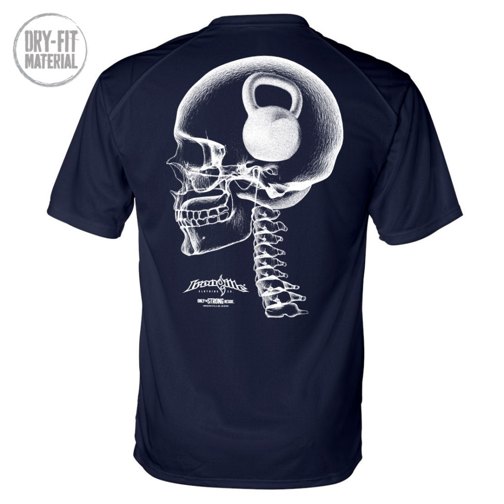 Think Heavy Kettlebell Crossfit Dri Fit Skull T Shirt Navy Blue