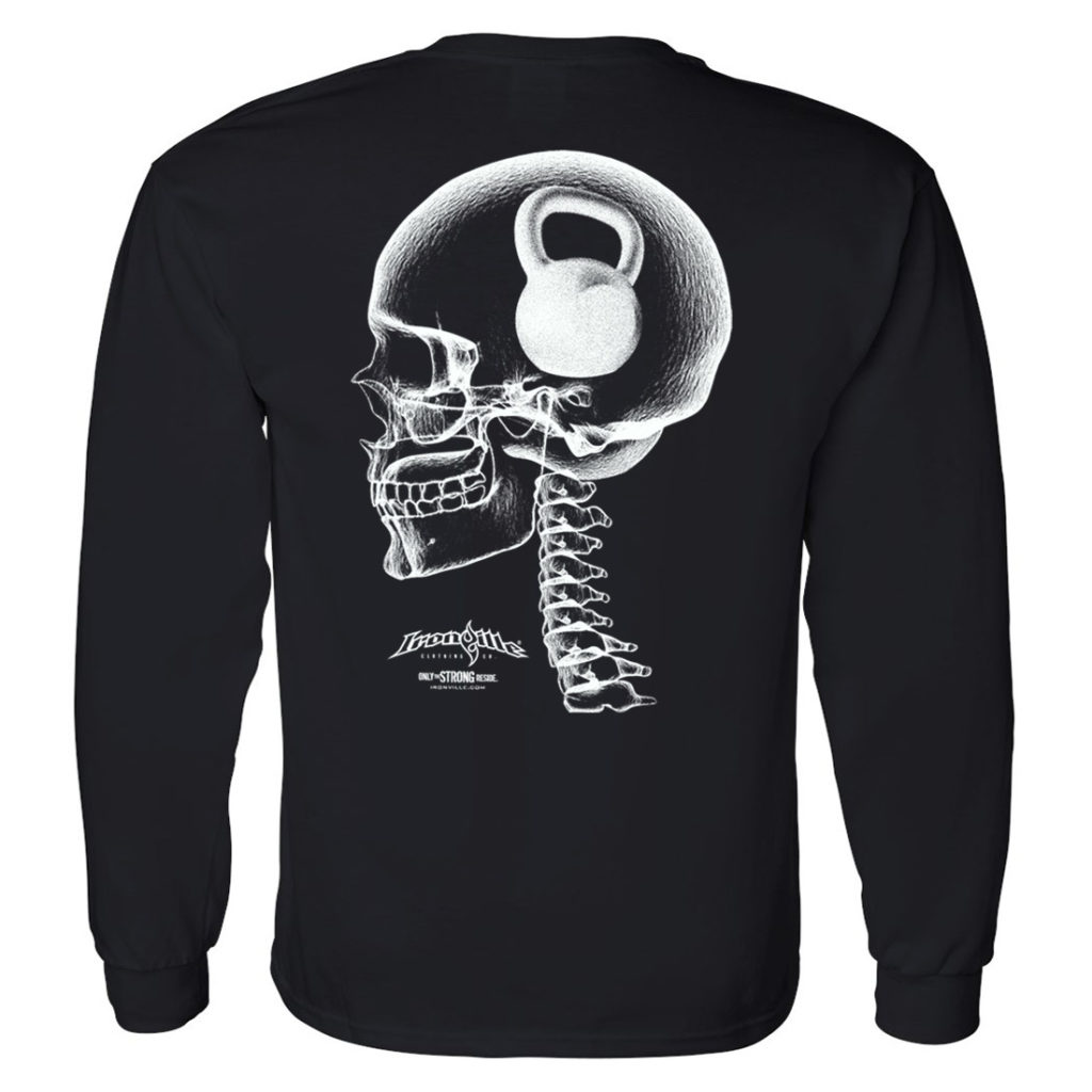 Think Heavy Kettlebell Crossfit Long Sleeve Skull T Shirt Black