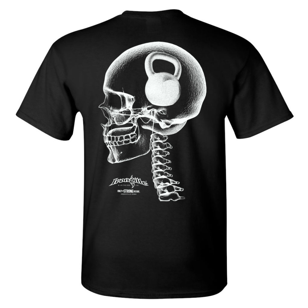 Think Heavy Kettlebell Crossfit Skull T Shirt Black Back Art