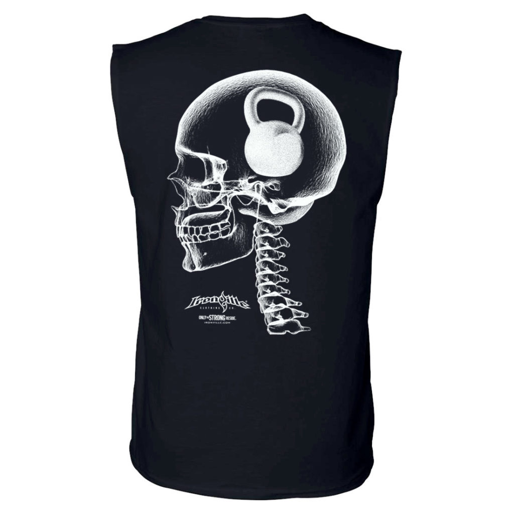 Think Heavy Kettlebell Crossfit Sleeveless Skull T Shirt Black