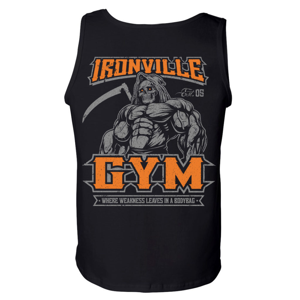 Ironville Gym Reaper Weakness Bodybag Weightlifting Tank Top Black Orange