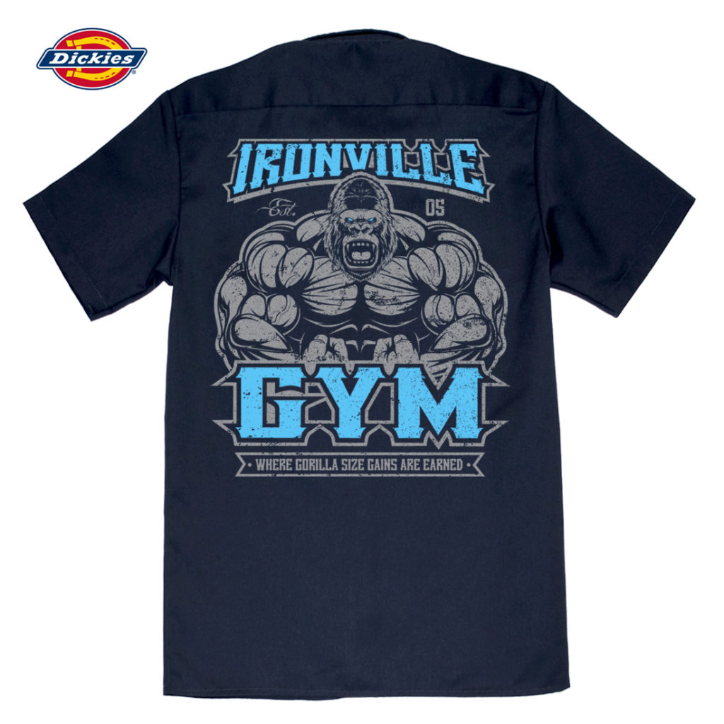 Ironville Gym Where Gorilla Size Gains Are Earned Bodybuilding Gorilla Button Down Shop Shirt Navy Blue