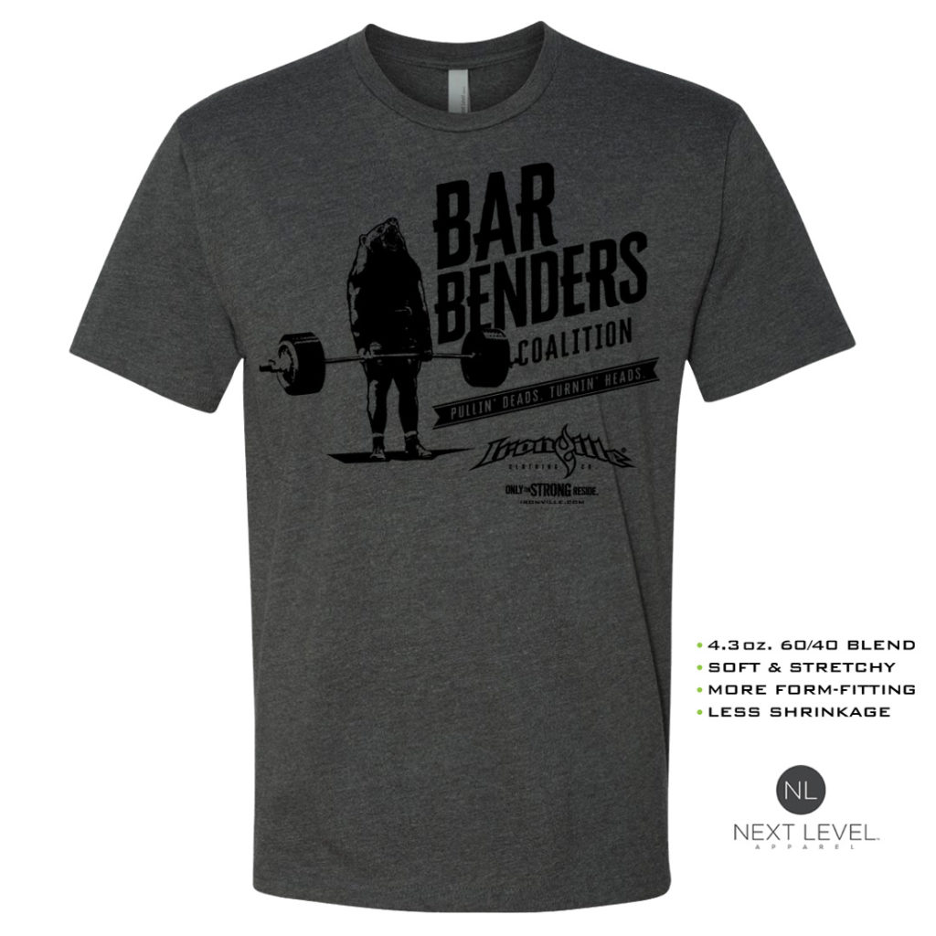 Bar Benders Coalition Pullin Deads Turnin Heads Soft Blend Fitted Powerlifting T Shirt Charcoal With Black Front Art