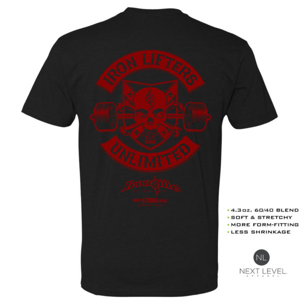 Limited Edition Iron Lifters Unlimited Fitted Tshirt Black Red Back