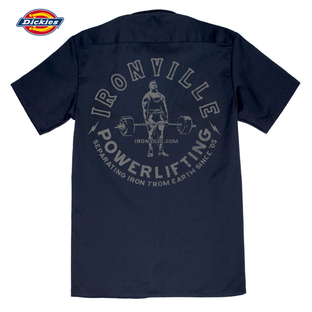 Ironville Vintage Deadlift Separating Iron Earth Casual Button Down Powerlifter Shop Shirt Navy Blue