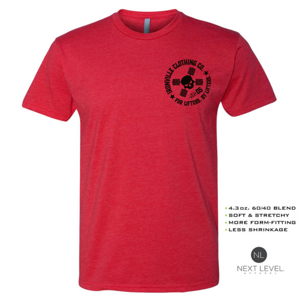 Ironville Soft Blend Next Level Fitted T Shirt Black Skull Logo Red Front