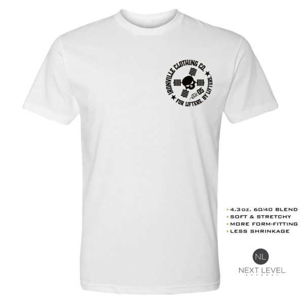 Ironville Soft Blend Next Level Fitted T Shirt Black Skull Logo White Front