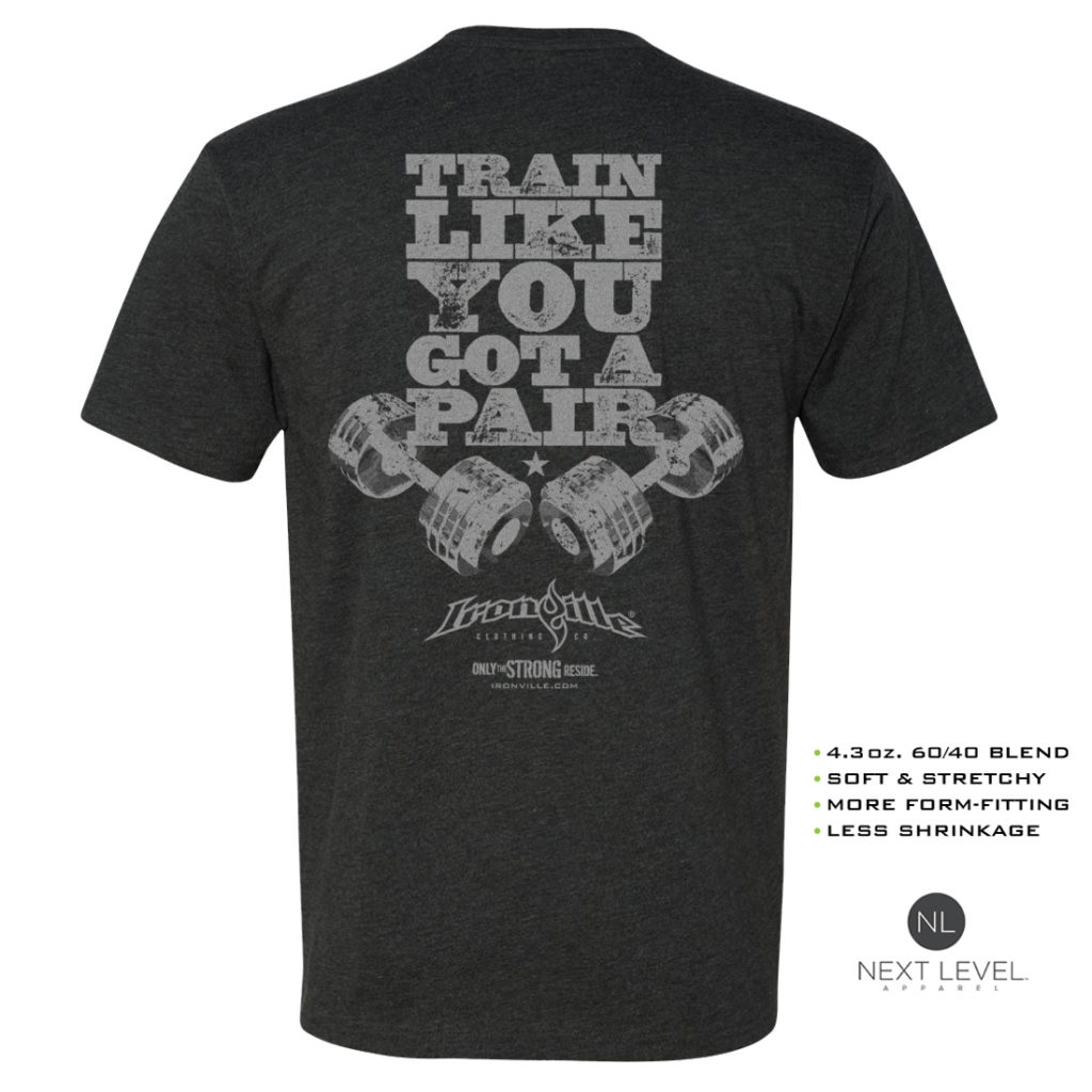 Train Like You Got A Pair Soft Blend Fitted Bodybuilding T Shirt Charcoal Gray With Silver Back Art