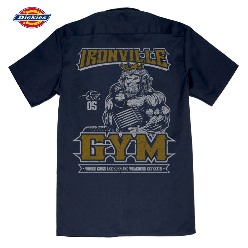 Ironville Gym Lion Where Kings Are Born And Weakness Retreats Bodybuilding Button Down Shop Shirt Navy Blue