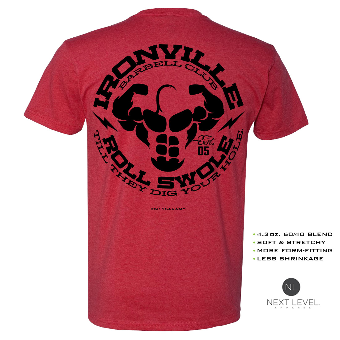 Ironville Barbell Club Roll Swole Till They Dig Your Hole Soft Blend Fitted  T-Shirt