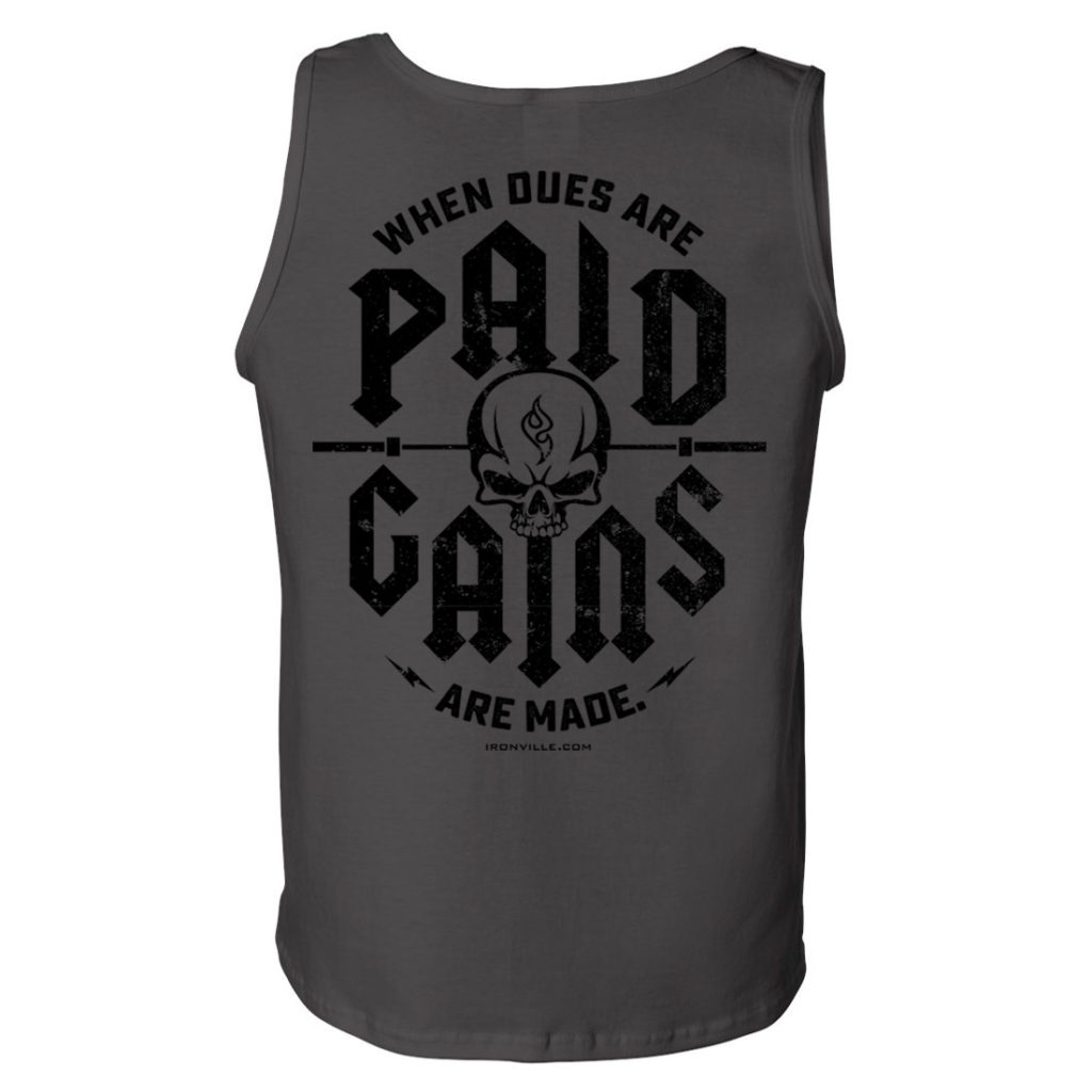 When Dues Are Paid Gains Made Bodybuilding Gym Tank Top Charcoal Gray With Black