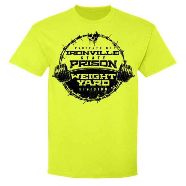 Department Of Corrections Ironville State Prison Weight Yard Gym T Shirt Neon Yellow Front