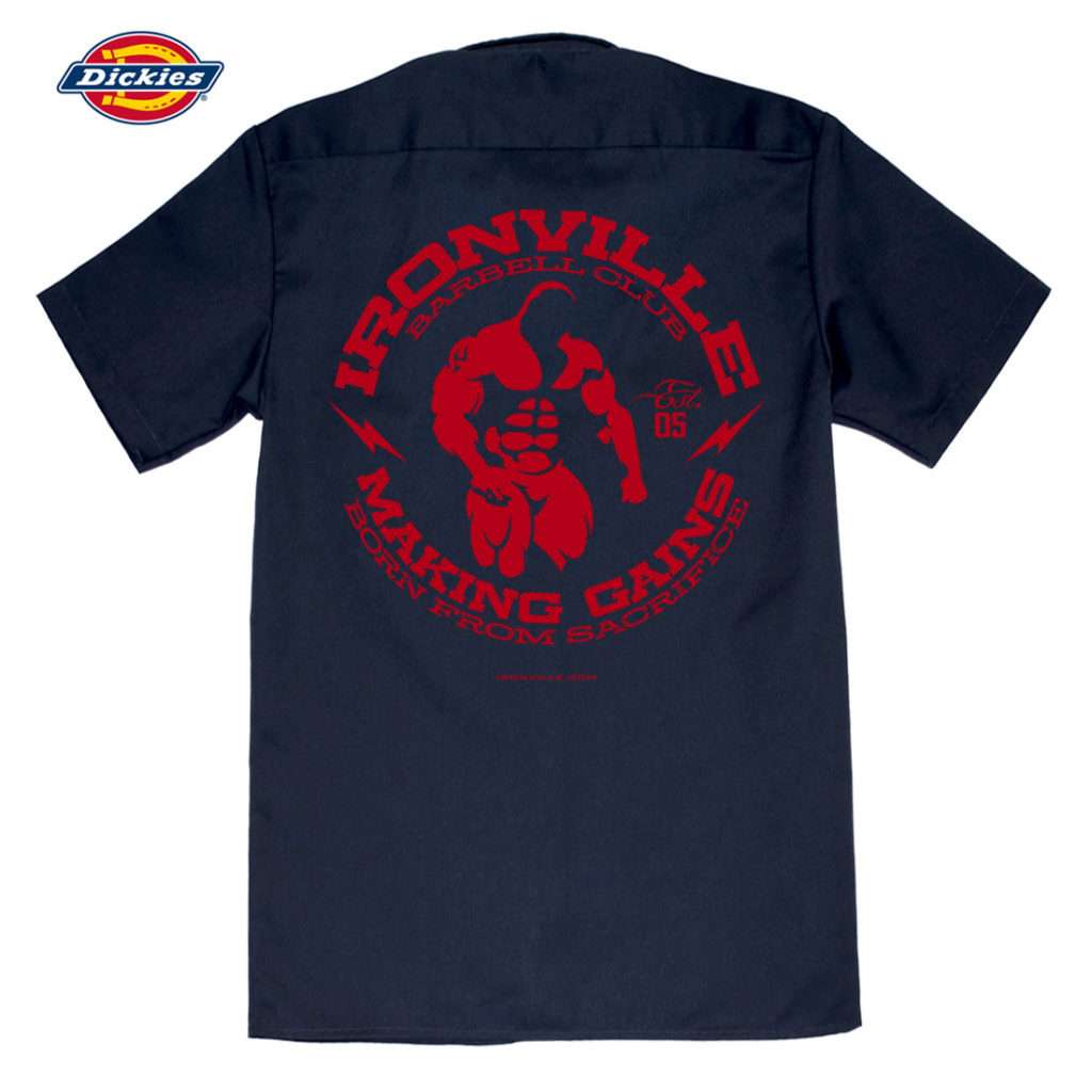 Ghost Bodybuilder Ironville Barbell Club Making Gains Born From Sacrifice Bodybuilding Shop Shirt Navy Blue With Red Ink