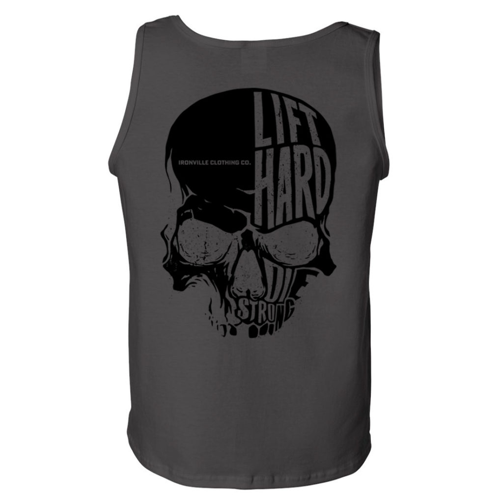 Ironville Skull Lift Hard Die Strong Powerlifting Gym Tank Top Charcoal With Black Art