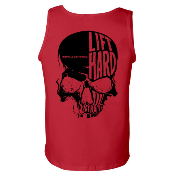 Ironville Skull Lift Hard Die Strong Powerlifting Gym Tank Top Red With Black Art