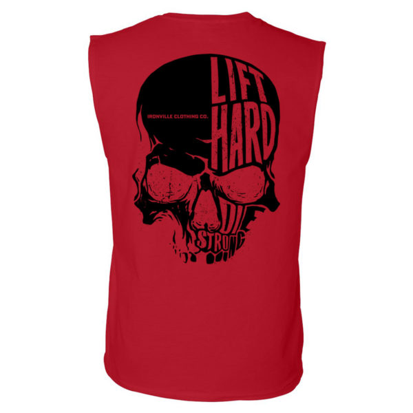 Ironville Skull Lift Hard Die Strong Powerlifting Sleeveless T Shirt Red With Black Art
