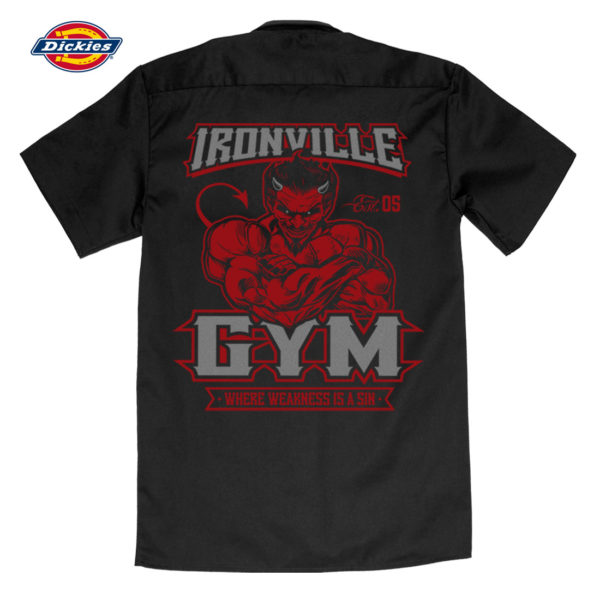 Ironville Gym Devil Sin Weakness Evil Bodybuilding Button Down Shop Shirt Black