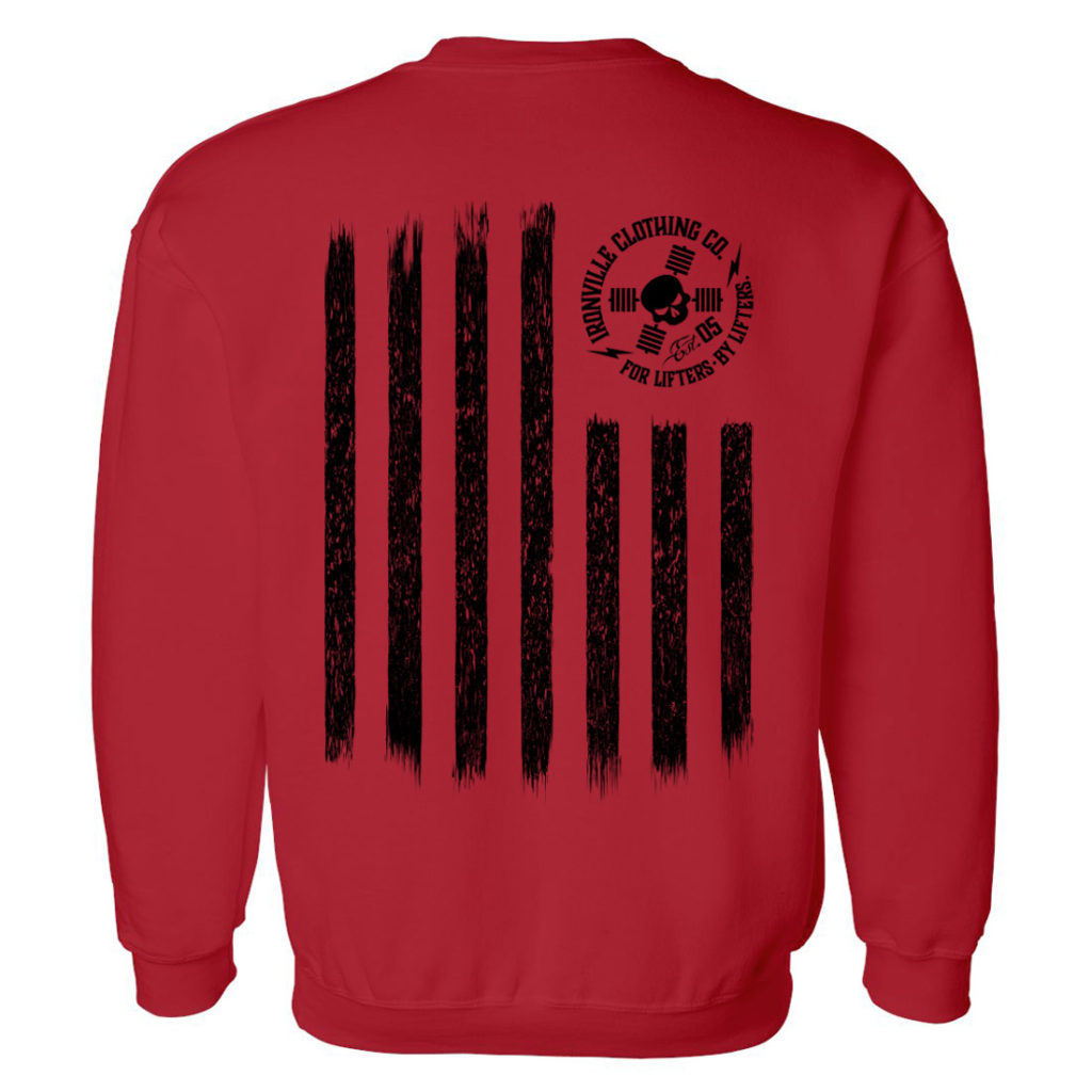 Iron Stripes United States American Flag Skull Soft Blend Fitted Weightlifting Sweatshirt Red With Black